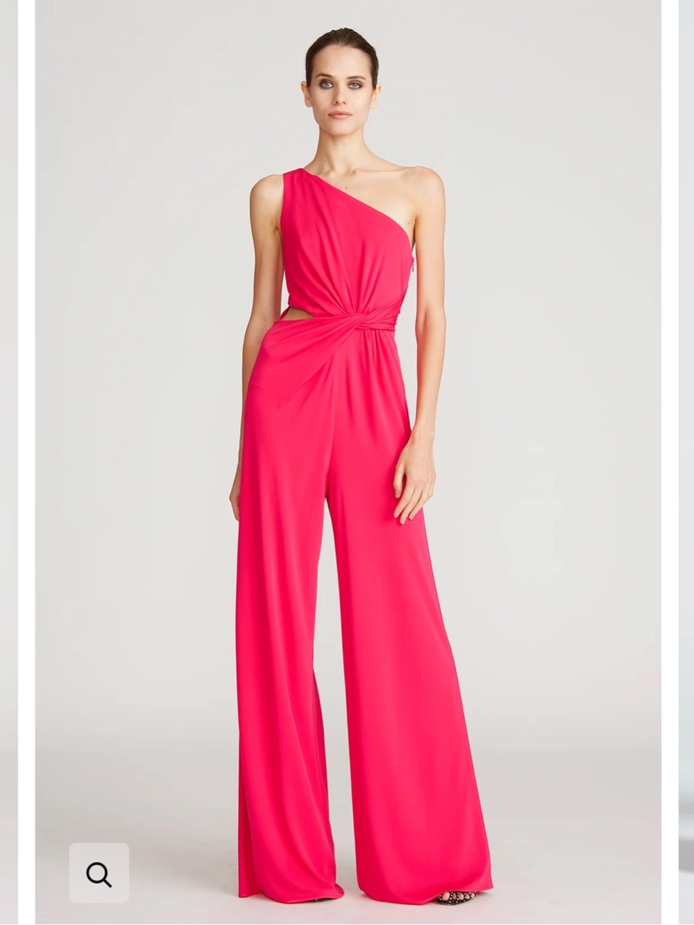 HALSTON RANDI JERSEY one shoulder TWIST JUMPSUIT in hot pink fuchsia